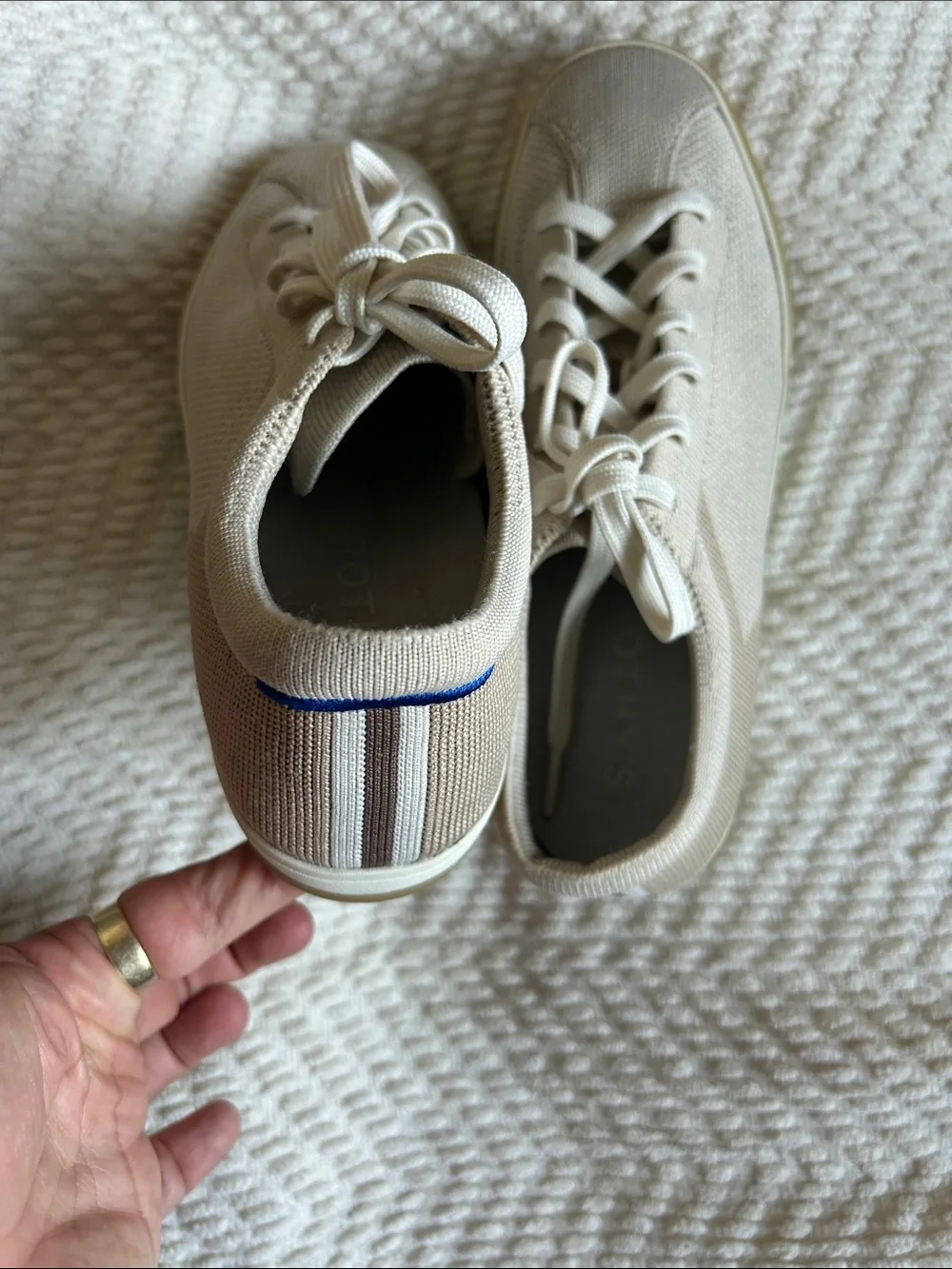 Women’s Rothy's Knit Sneakers in Light Beige with Cream Sole
